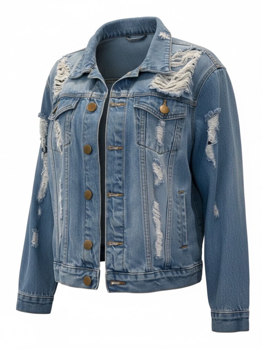 Women's Light Blue Distressed Denim Jacket L EUC